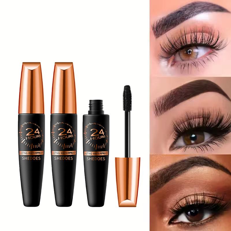 3PCS Shedoes 24-Hour Waterproof Mascara - 8D Lengthening & Volumizing, Smudge-Proof Black with Plant Squalane for All Light Beige Types, Ethically Made & Hypoallergenic, Mascara Waterproof with Plant Squalane