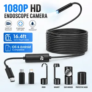 16.4FT 1080P HD Endoscope Camera with Light, Waterproof Borescope Inspection Camera with 8 LEDs for iPhone Android, Pipe & Auto Repair