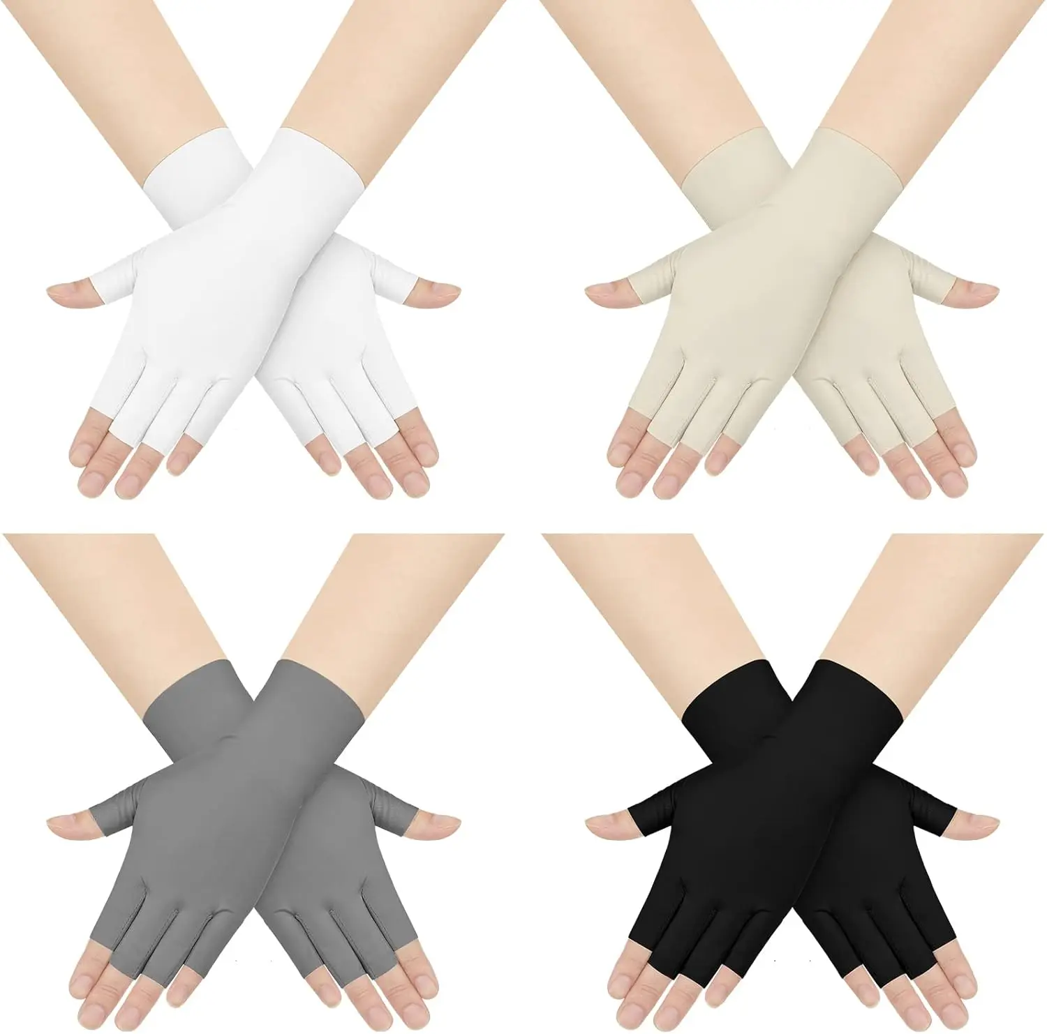 4 Pairs Sun Protection UV Gloves for Woman Half Finger Summer Hand Protection Gloves Touchscreen Fingerless Mittens