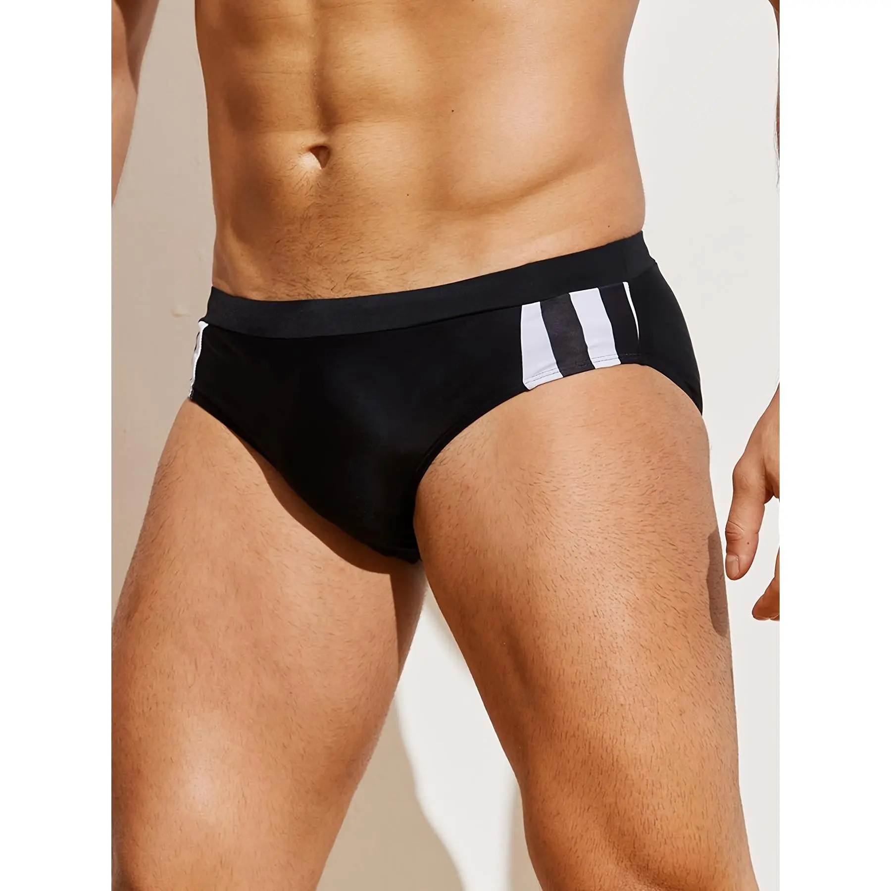 Plus Size Men's Swim Briefs, Quick-Drying Solid Color Triangle Cut with Low Waist Drawstring for Athletic Beach Use, Basic, Summer Activities, Cotton, Machine Washable, Beach Swimsuit, Low Waist Shorts, Clothes, Male, Modern Fit, Minimalist, Multi-Functio