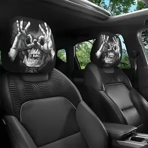 2-Pack Skull Gesture Printed Car Head Pillowcase, Suitable for Long-Distance Travel, Washable And Durable, Fashionable Seat Protective Cover, Suitable for Cars, Trucks, Suvs - Easy to Install, Cool Pattern Enhances Interior Style