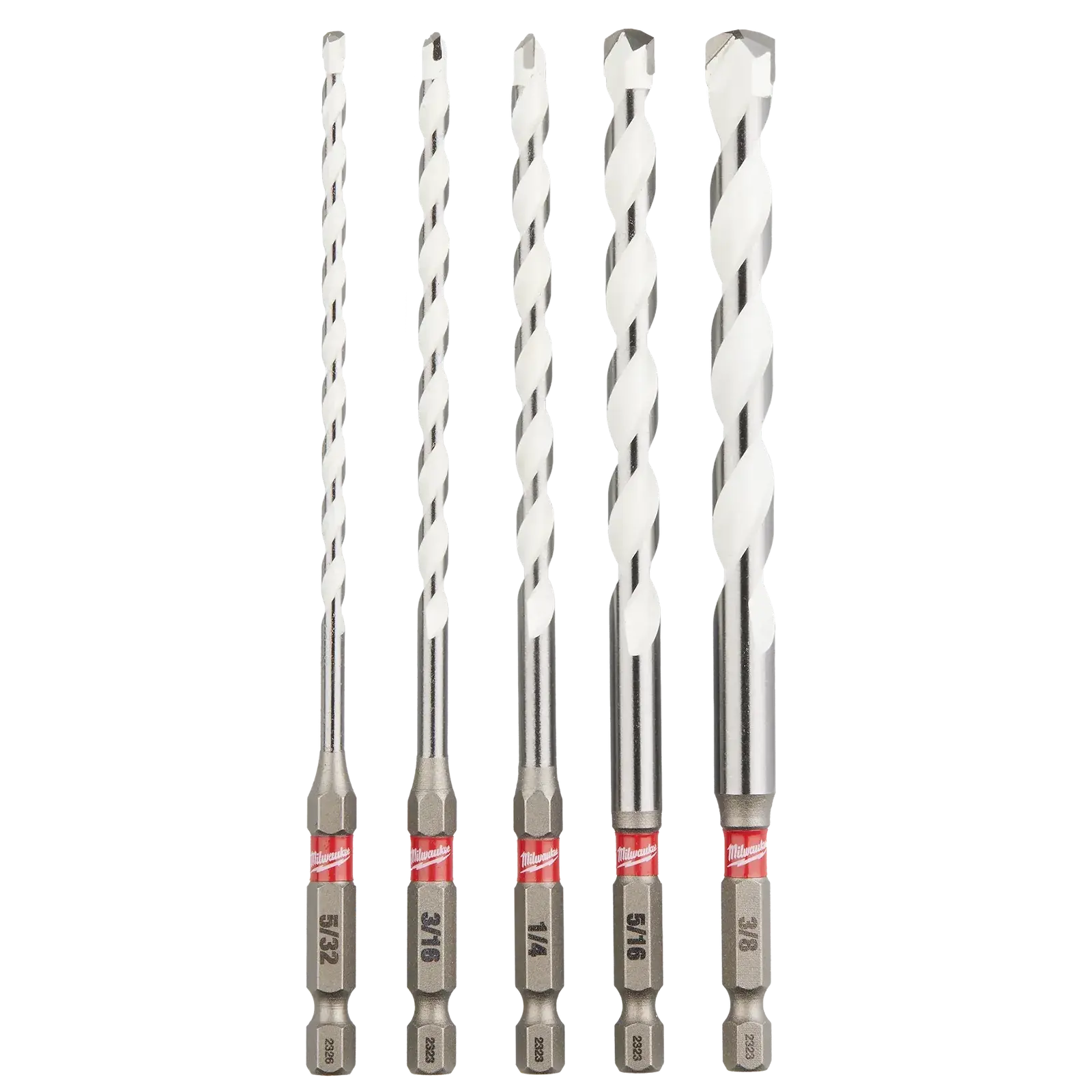 Milwaukee 48-20-8898 5PC SHOCKWAVE Impact Drill Bit Set, Carbide Tip, Hex Shank, 5 Sizes in Inches, for Concrete Drilling, Multi-Material Compatibility