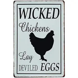 Wicked Chickens Lay Deviled Eggs Retro Home Gift Family Yard Garden Celebration Farm Courtyard Kitchen Vintage Novelty Bathroom Parlor Retro Posters Metal Tin Signs Wall Decor 8x12 Inch