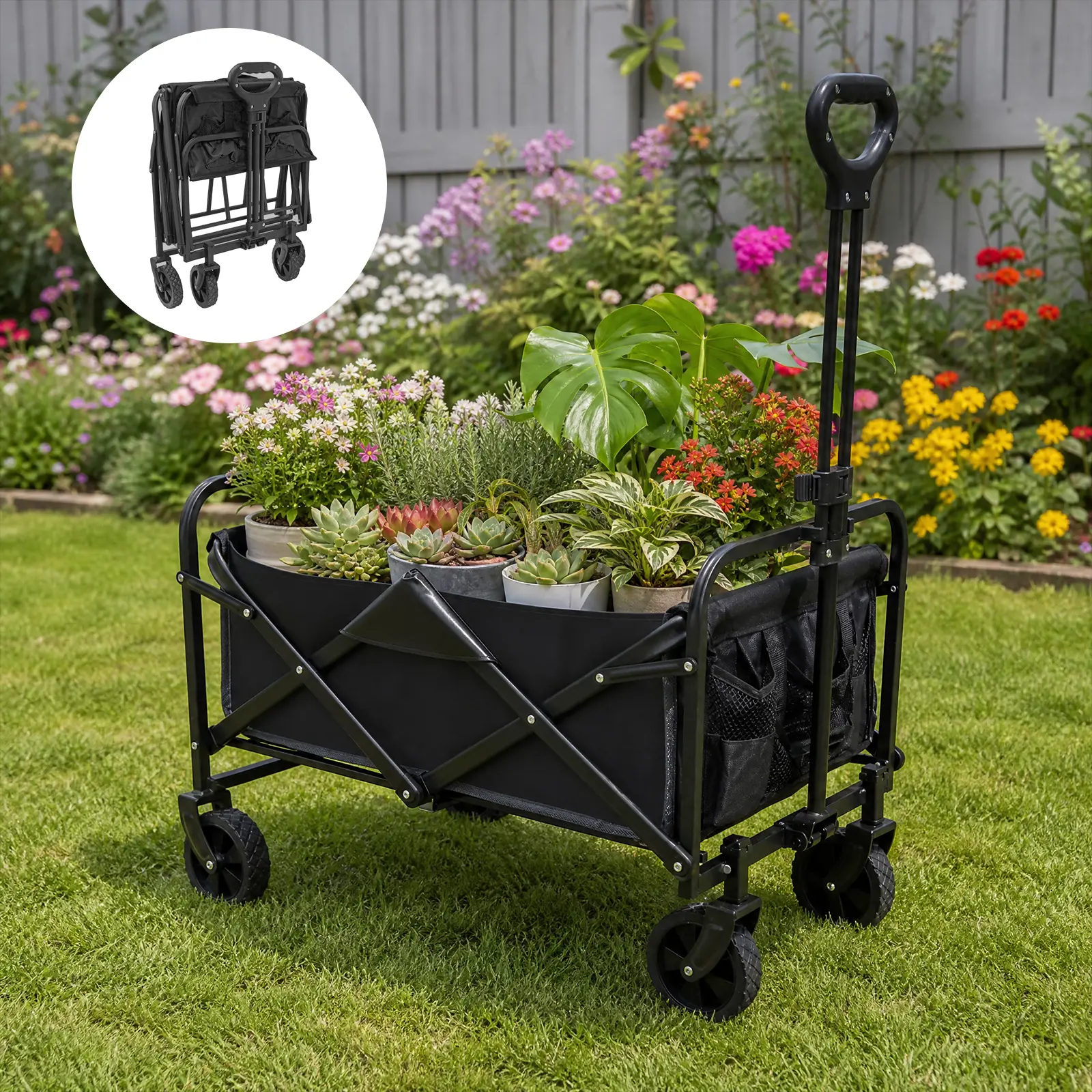 Heavy Duty Outdoor Carts, Portable Folding Chair Storage Carts,Foldable Four-wheelers With Wheels,Cart For Heavy Items, Suitable For Shopping, Sports, Camping, Gardens.