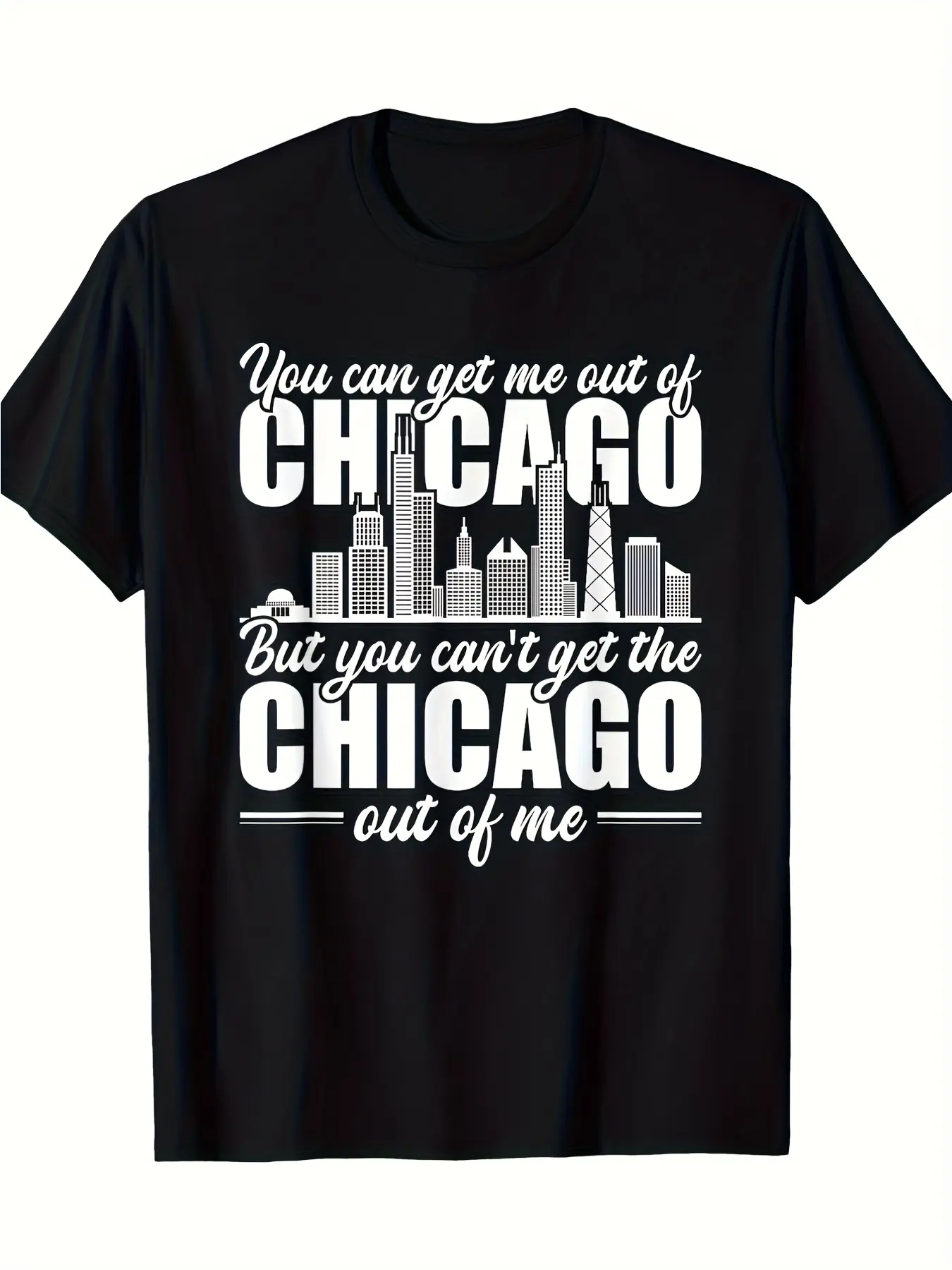 Born In Chicago Men's Retro Chicago Skyline  Sloga unisex soft cotton short sleeve t shirt, vintage graphic casual tee for men women teens, perfect birthday holiday gift for camping travel gym daily street casual wear