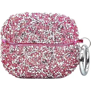 Designed for airpods 1/2 3 4 pro pro2 pro3 Glitter Case, Cute Rhinestone Bling Pattern Luxurious Protective Shell (Pink)