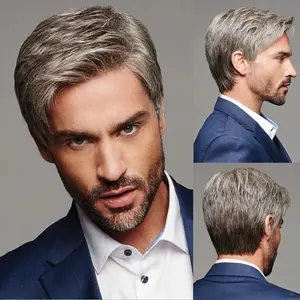 New Men's Wig Gradient Brown-Gray Chemical Fiber Wig Cap