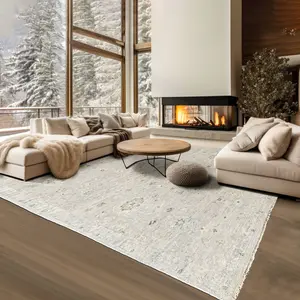 Multi Size Hand Knotted Wool Beige, Gray Oushak Transitional Rug