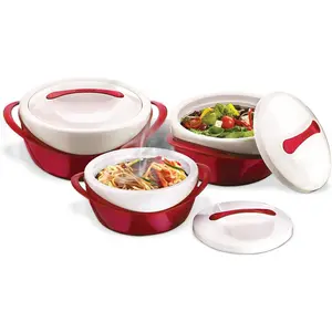 Insulated Casserole Dish with Lid 3 count. set 2.6/1.25/.6 qt. Elegant Hot Pot  Warmer/Cooler - Large Thermal Soup/Salad Serving Bowl- Stainless Steel -  Set for Moms -Holidays Red