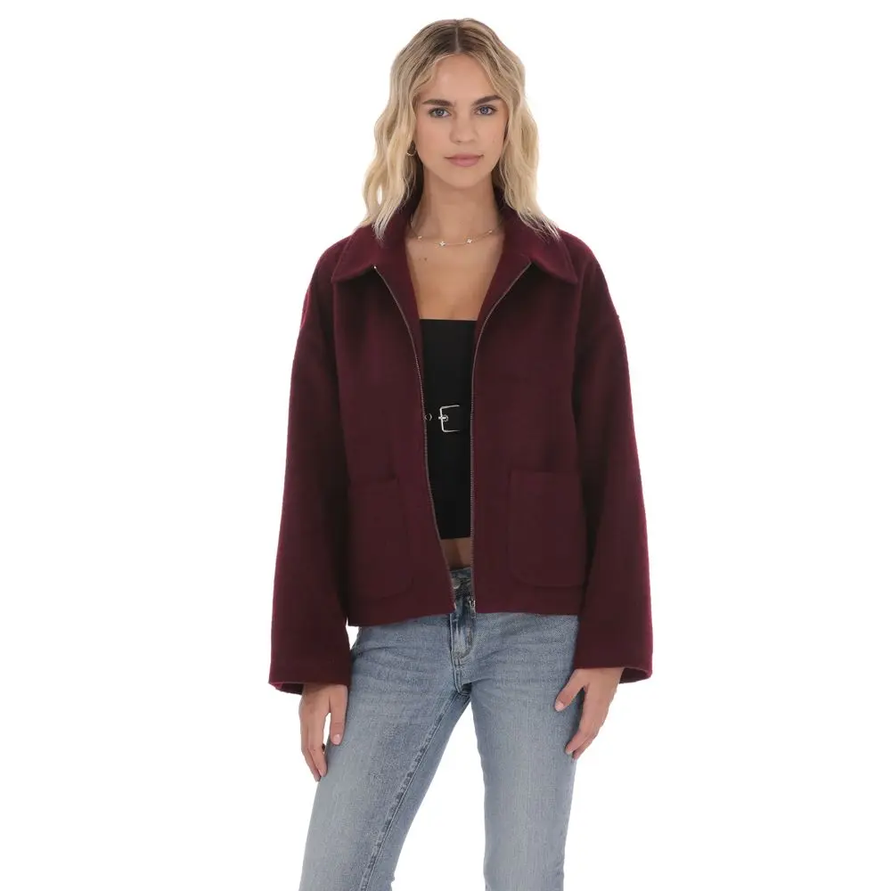 Fuzzy Zip-Up Jacket in Burgundy