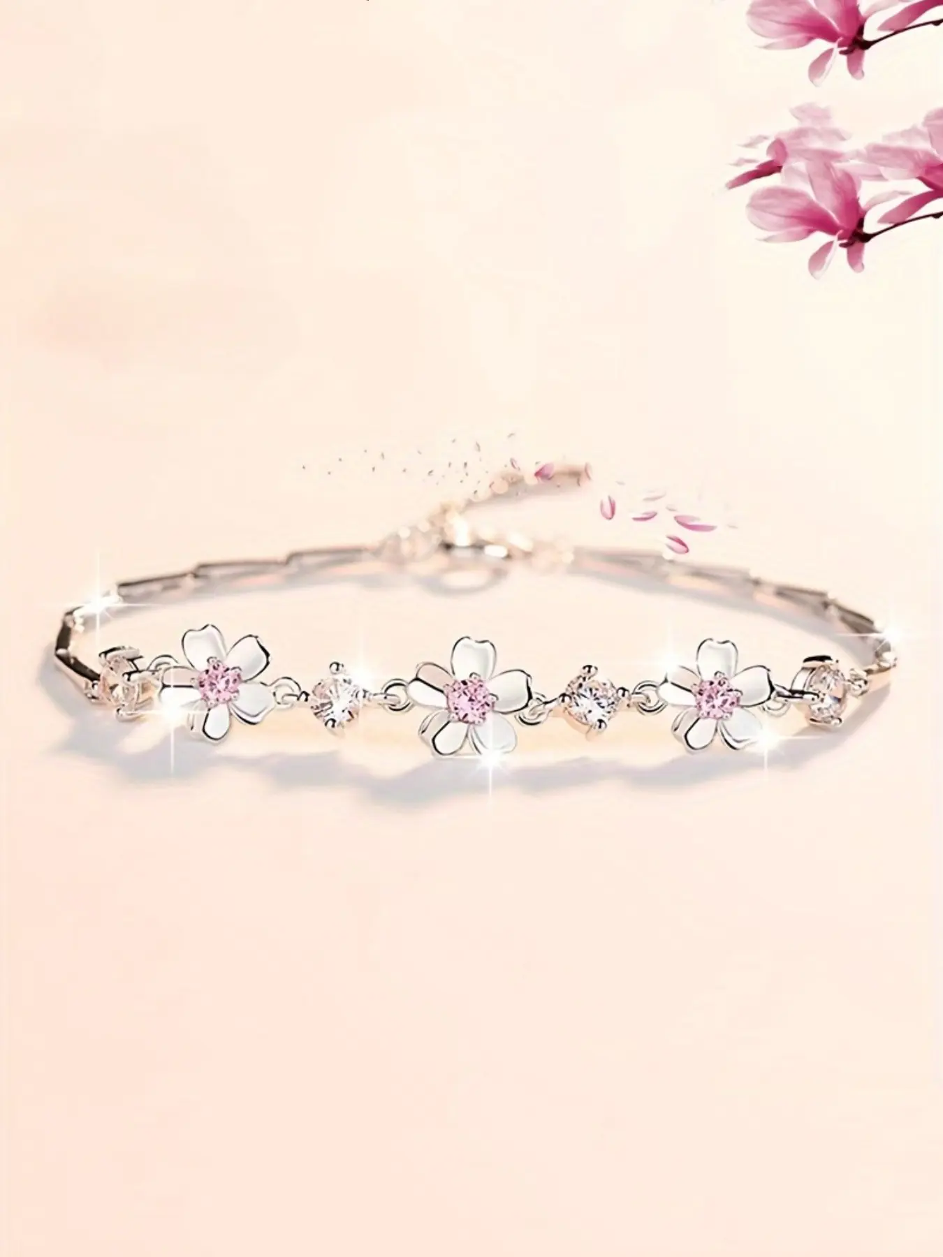 1pc Elegant Cherry Blossom Fashionable Bracelet Style, Hypoallergenic, Floral Design, Perfect Gift for Girlfriend, Best Friend, Wedding, Christmas, Thanksgiving - All Seasons, Flower Design Bracelet