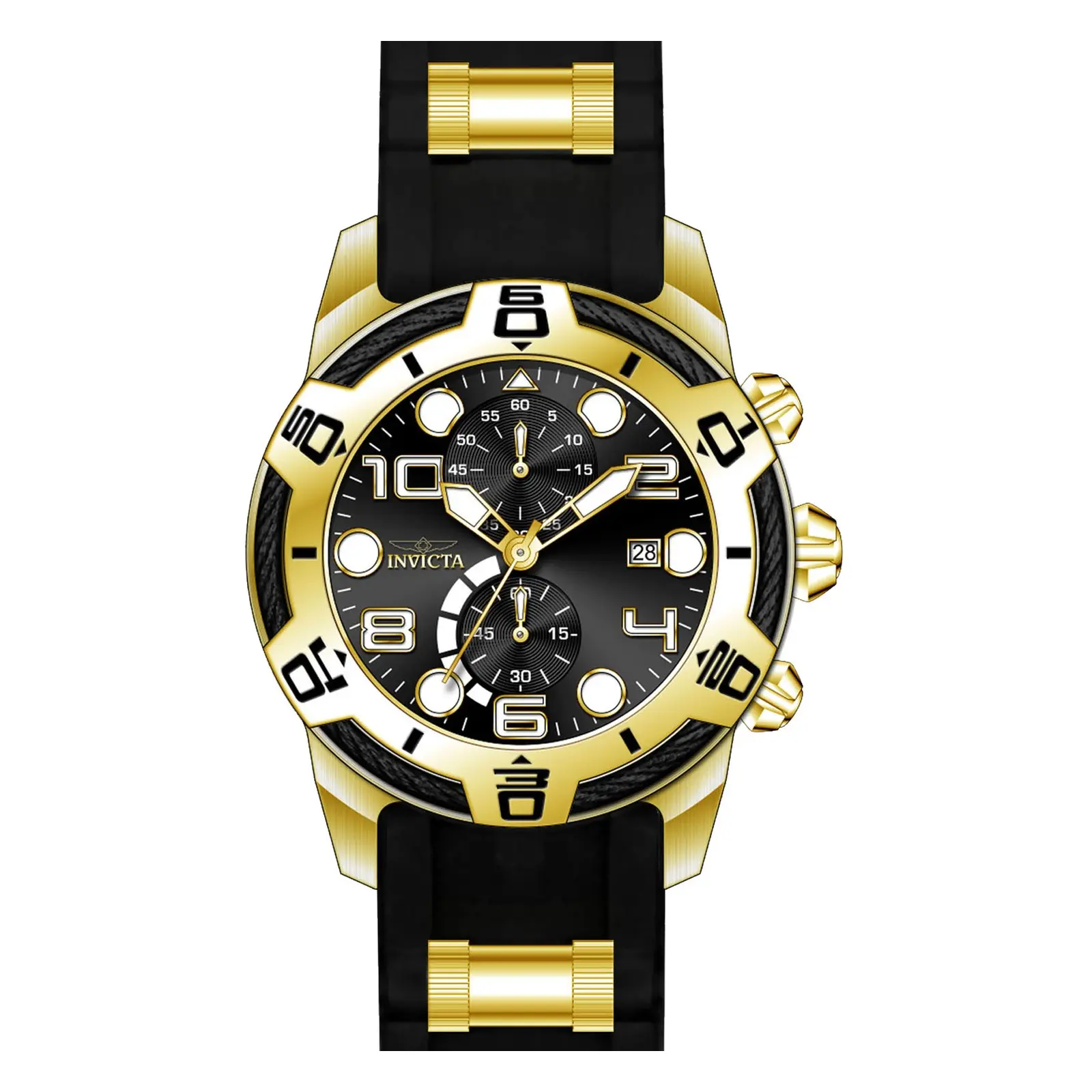 Gold Invicta Men's Bolt Multifunction Watch - Standout Black Dial Bold Oversized Statement Timepiece