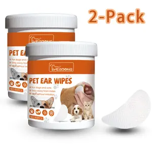[2-Pack] Hypoallergenic Pet Ear Grooming Wipes with Aloe Vera, Alcohol-Free, Fragrance-Free, Safe for Puppies and Kittens