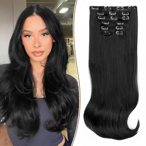 ALXNAN Clip in Hair Extensions, Black Hair Extensions Thick Long Stright Layered Hair Extensions 20 Inch Invisible Lace Weft Hair Extensions for Women