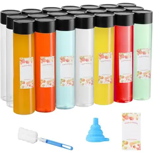 16 Oz 21 Pcs Juice with Lids Empty Round Drinking Bottle Reusable Containers with Caps Suitable for Juice Tea Milk and Homemade Beverages,Clear