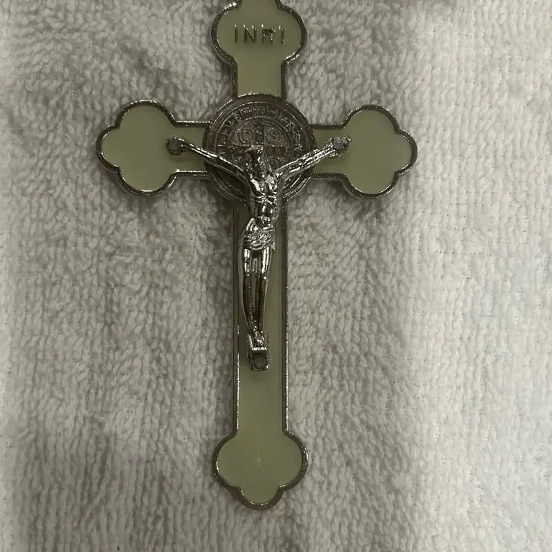 Hand Cross INRI Crucifix Wall Decor Religious Art Silver Tone Catholic Home Decor