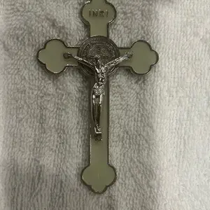 Hand Cross INRI Crucifix Wall Decor Religious Art Silver Tone Catholic Home Decor