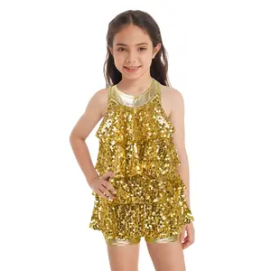 Kids Girls Sequins Ballet Dance Unitard Dress Modern Jazz Latin Dancewear