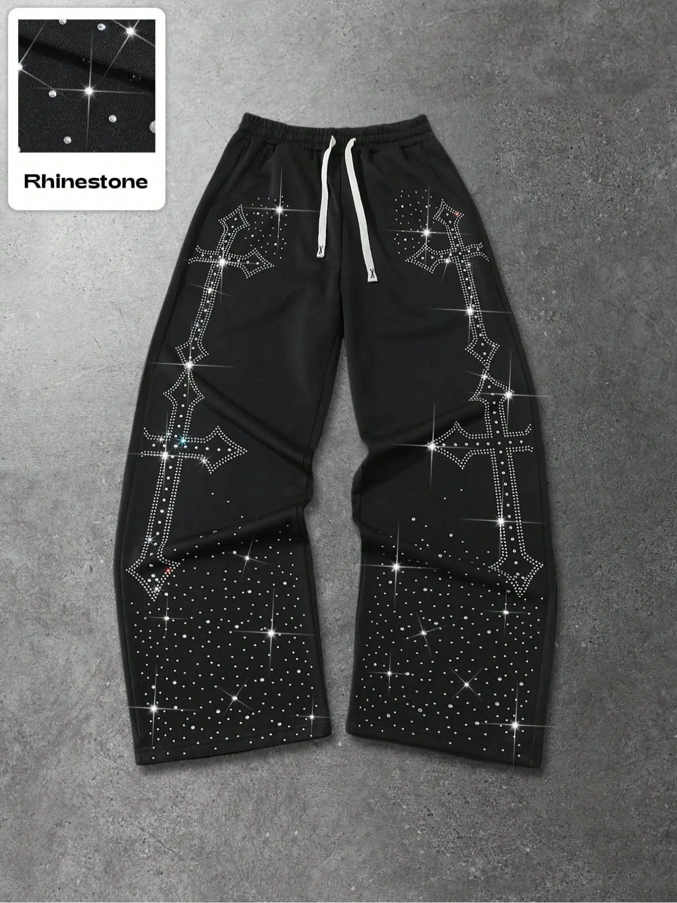 Unisex Rhinestone Casual Pants, Fitted, Sparkling Water Drill Decor, Full Star Letter Pattern, Street Style, All Seasons, Trendy School Hip-Hop, Casual Sporty Trousers, Casual Lounge Pants, Casual Athletic Pants, Stylish, Casual Loungewear Pants