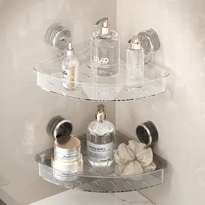 suction cup triangular storage rack for wall-mounted bathrooms, strong corner rack for bathrooms, bathroom sink for washroom, no-drill cosmetic storage