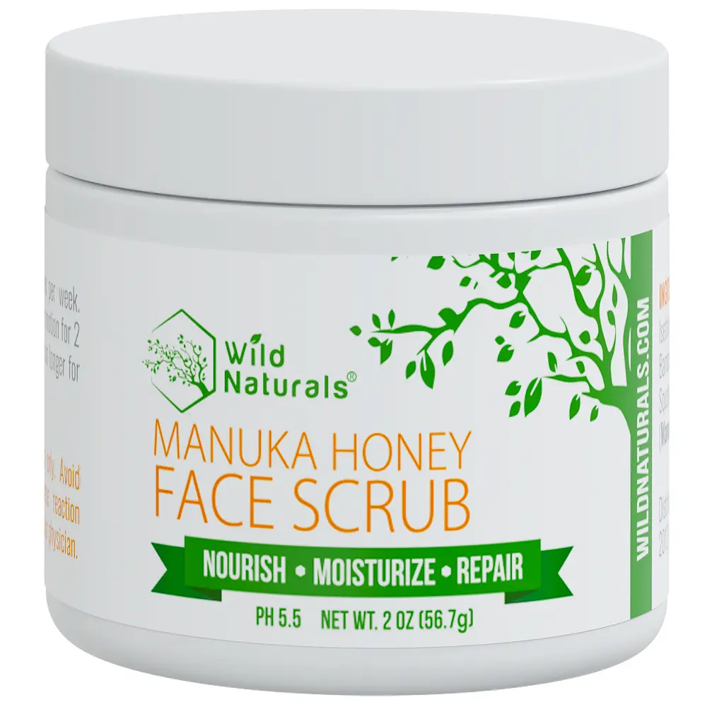 Wild Naturals Manuka Honey Face Scrub - Gentle Exfoliator for Acne Eczema Blackheads & Dry Skin Hydrating Facial Cleanser for Sensitive Skin Natural Blemish Control with Aloe Vera Non Toxic Daily Skincare for Smooth Clear Radiant Skin Nourishing