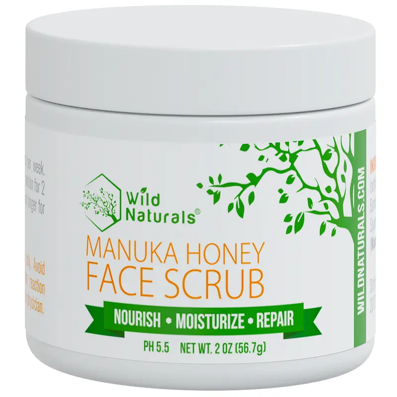 Wild Naturals Manuka Honey Face Scrub - Gentle Exfoliator for Acne Eczema Blackheads & Dry Skin Hydrating Facial Cleanser for Sensitive Skin Natural Blemish Control with Aloe Vera Non Toxic Daily Skincare for Smooth Clear Radiant Skin Nourishing