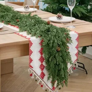 1 Pack 6FT Christmas Artificial Cedar Garland with Pine Cones,Real  Greenery Cypress Garland,Realistic Faux Cedar Garlands for Xmas Table Mantle Wall Room Outdoor Indoor Decoration