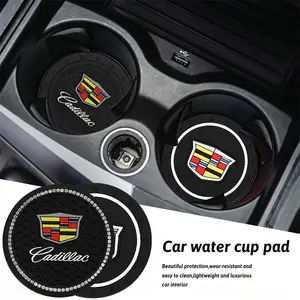 2Pcs Silicone Car Coaster Mat Water Cup Cushion Auto Anti Slip Pad Interior Decoration Accessories For Cadillac Escalade CTS ATS XTS CT4 CT5 XT5 XT4 XT6 CT6 Lyriq SRX ELR Celestiq EXT XLR