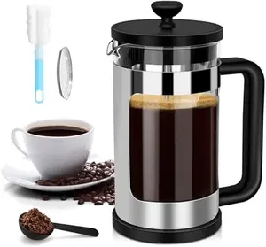 RAINBEAN French Press Coffee Maker 12 Oz Mini Coffee Press 1 Cup Single Serve with 3 Filtrations Heat Resistant Borosilicate Glass Coffee Brewer Tea Press