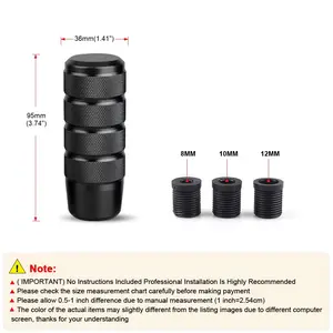 Universal 95mm Knurled Shift Knob, Non-Slip Aluminum Manual Gear Shifter for Cars, M8/M10/M12 Thread