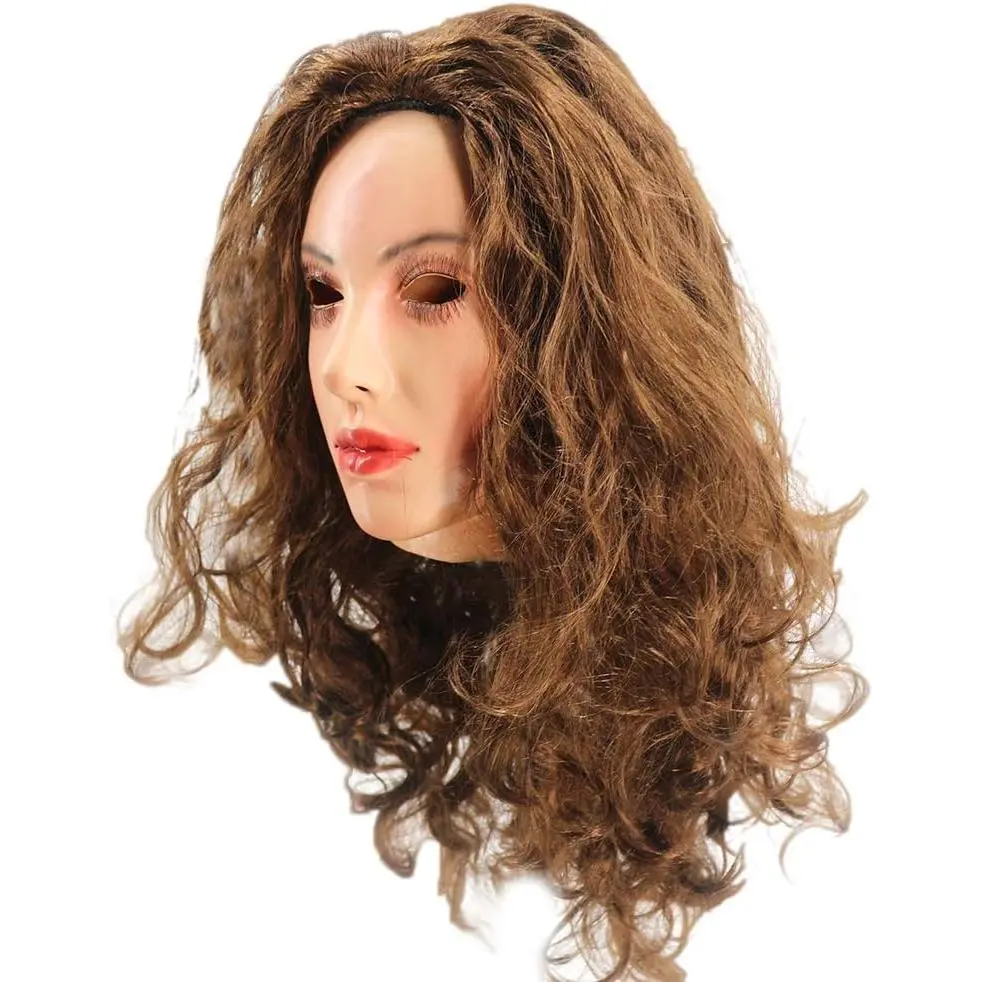 Hyper Realistic Latex Female Celebrity Face Mask - Mask Cosplay Prop with Wig, Hand Accessories for Halloween Party Supplies, Crossdressing Costumes