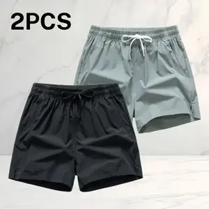 Summer lightweight quick dry two piece shorts set featuring ice silk fabric for breathability and speed drying, a loose fit with a drawstring elastic waistband, suitable for men’s fitness, running, everyday outings, and home leisure. casual
