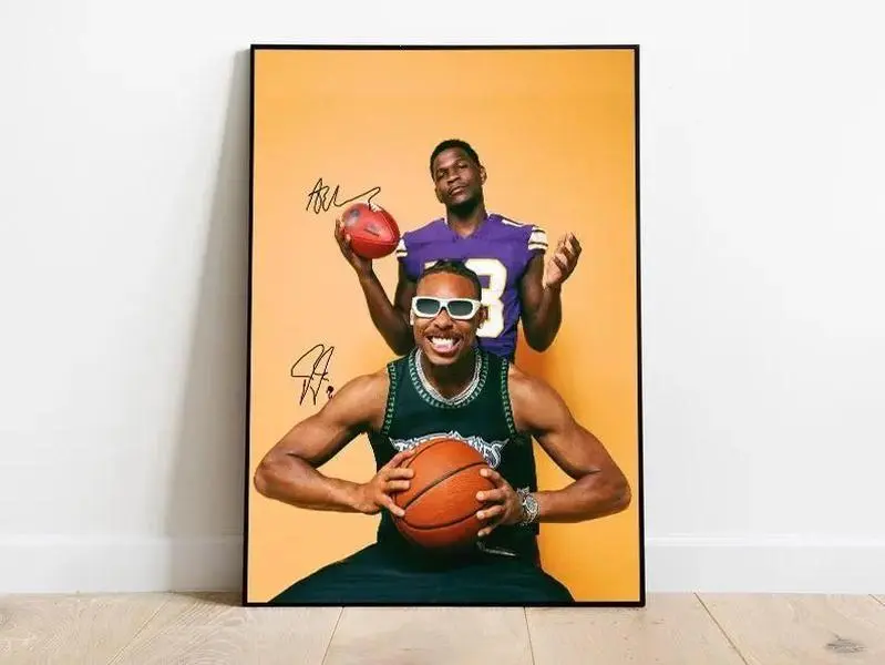 Anthony Edwards And Justin Jefferson Minnesota?S Coldest Poster Signature, Anthony Edwards Poster, Ant Man Poster, Wall Art Decor, Gift For Basketball Lover, Gift Ideas, NO FRAME