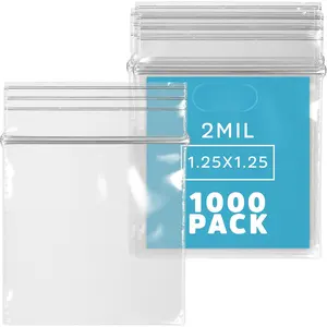 1000 Count - 1.25" x 1.25" Small Zip Bags, Mini Reclosable Zipper Baggies, 2 Mil, Clear Plastic Resealable Storage Bags with Zip Top Lock for Packaging , , Pills, Beads, Seeds -