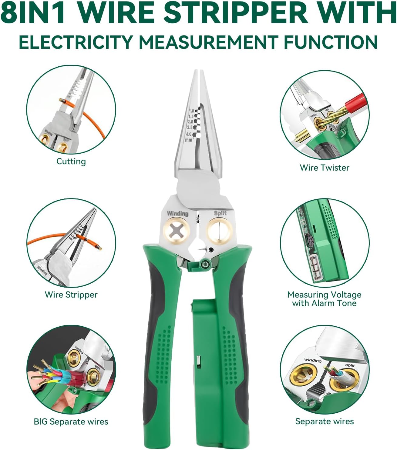 8 In 1 Wire Stripper With Voltage Tester Multi-Function Electric Wire Stripping Tool For Cutting And Pulling Pliers Electrician Repair Tool Wire Strippers Electrical