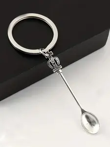 Silver Color Crown Spoon Keychain, Charming Handbag Pendant, Simple Metal Key Ring, for Bags Cars Phones, Creative Gift for Mom Friends, Stylish Keychain
