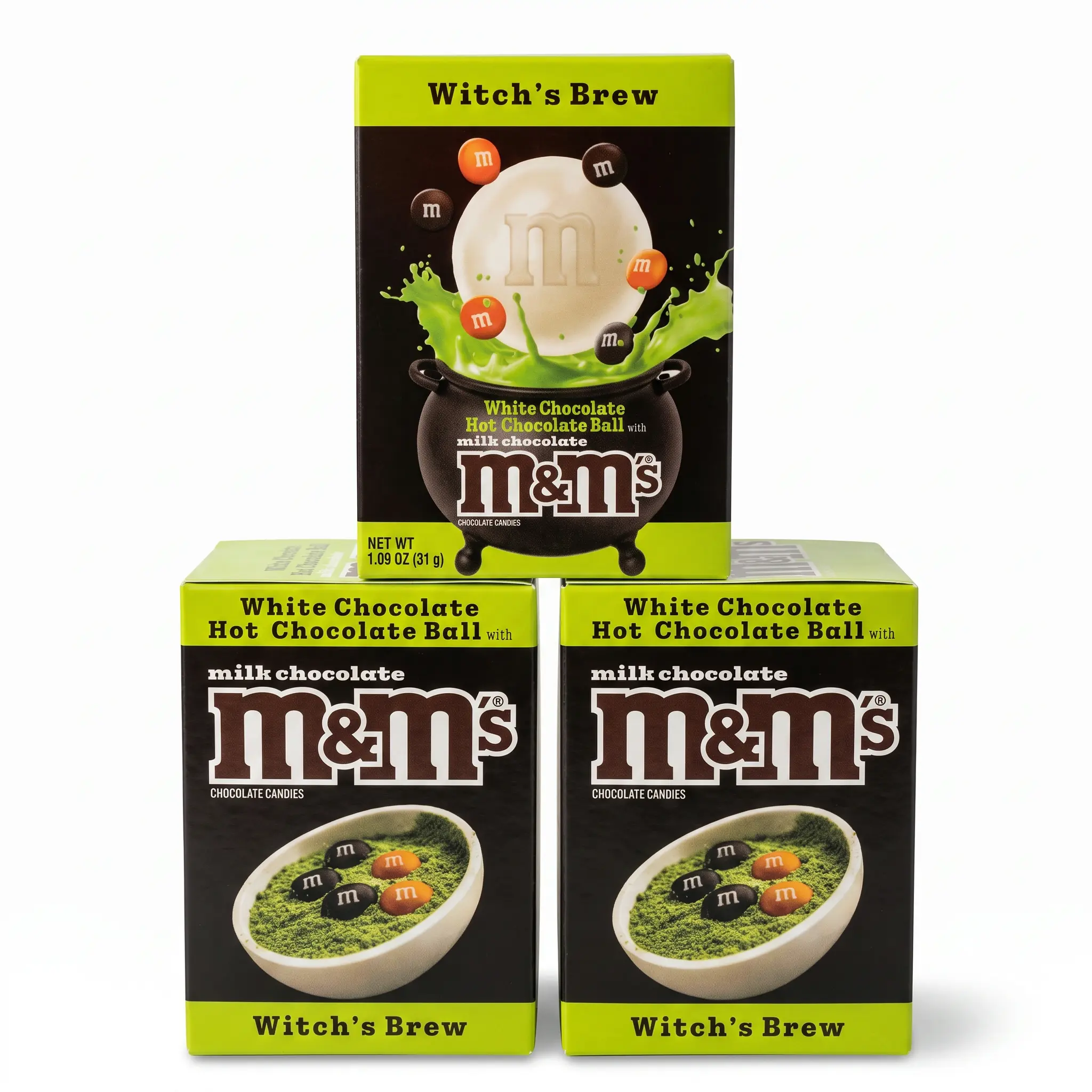 M&M's Witch's Brew, Turns Green! White Chocolate Hot Chocolate Bombs, 3 Pack, Halloween Cocoa Bombs with M&M's