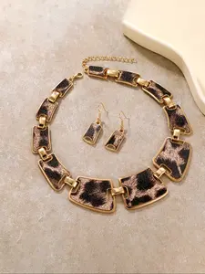 Women's Vintage Leopard Print Necklace Set, Alloy Earrings & Sweater Chain Jewelry Gift for Women, Perfect for Parties & Daily Wear