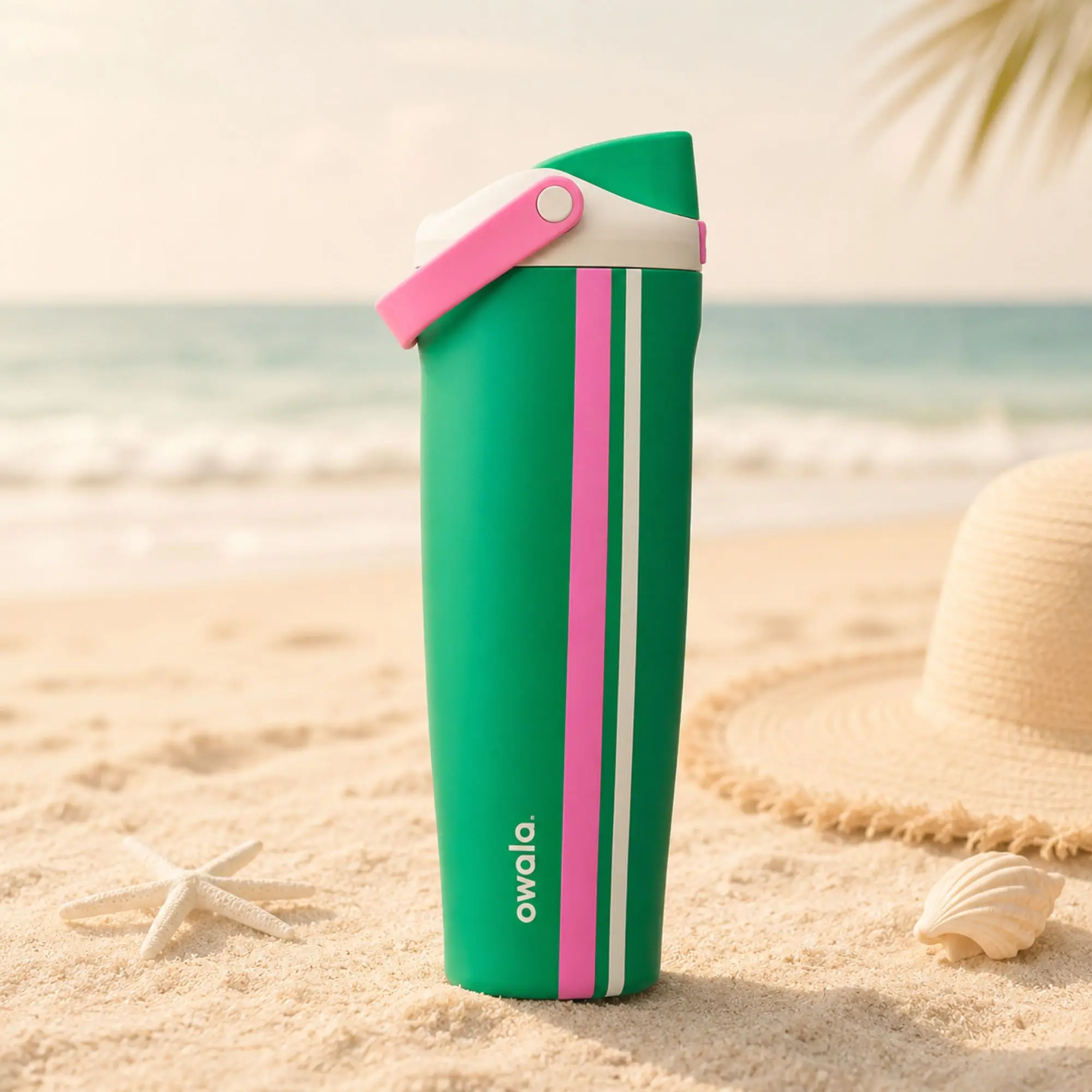 Owala Birthday Bash Vacation Mode 30oz FreeSip Green Summer Limited Edition, Insulated Stainless Steel Water Bottle with Straw & Flip Lid | Vacuum Insulated Travel Cup