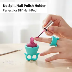 2-Pack Anti-Spill Nail Polish Base (finger Wear), DIY Manicure Essential, Stable Non-Drip, High Elastic Silicone, Ring Design, Travel-Friendly