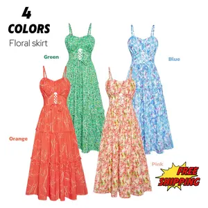 【Valentine's Day Limited】Grace Karin GRACE KARIN Women's Summer Floral Dress Spaghetti Strap Smocked Tiered Casual Boho Maxi Long Sundress with Pockets