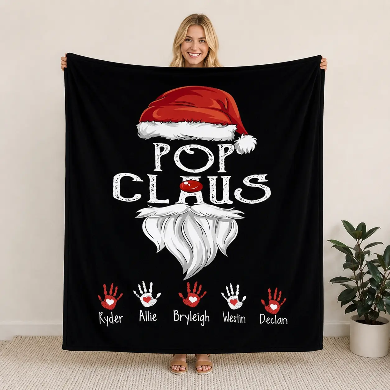 Personalized Pop Claus Blanket Custom Name Christmas Flannel Throw Gift For Grandpa Dad Xmas