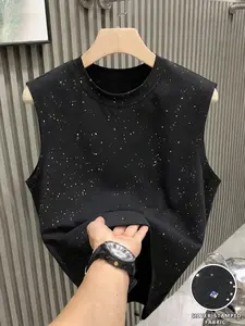 New Men's Black Galaxy Splatter Tank Top Vest | Starry Night Fleck Craft | Casual Crew Neck Sleeveless T Shirt for Summer | Street American Style | Unisex Couple Wear,Suitable For Daily Wear, The Ideal Gift To Give Him Is A Summer Top