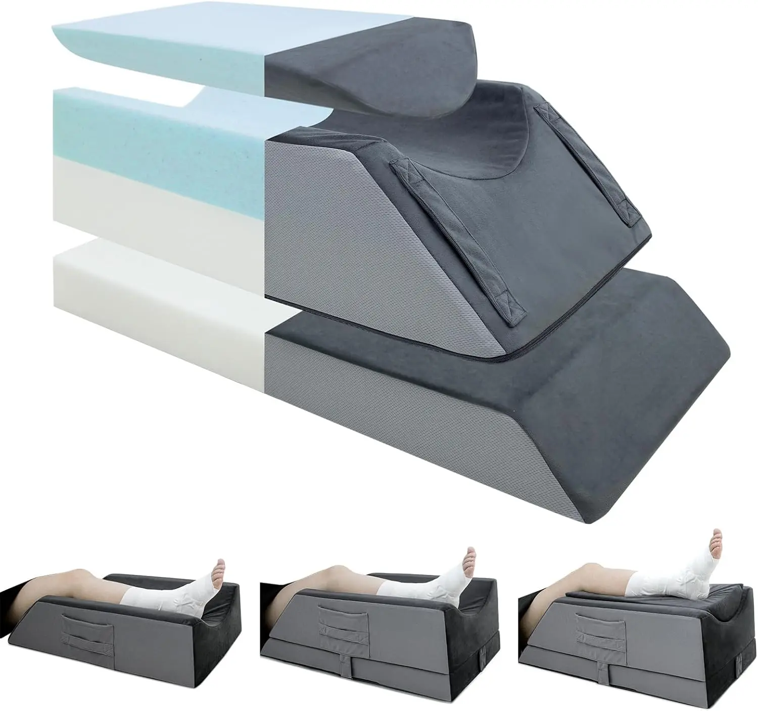 4-Height Adjustable Leg Elevation Pillow with Washable Cover, Post-Surgery Recovery Equipment for Knee/Ankle Swelling and Improved Blood Circulation