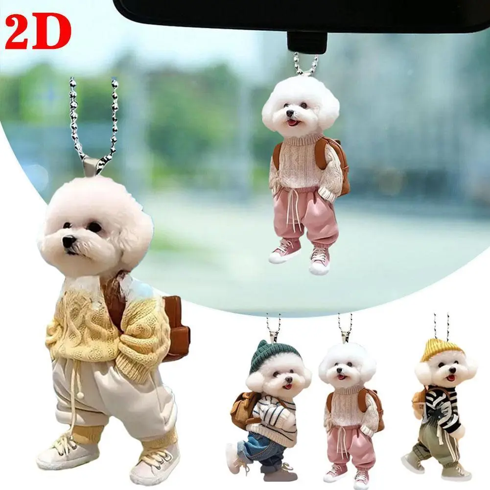 Creative Puppy Backpack 2D Rearview Mirrors Pendant Car Hanging Ornaments Car Decoration Accessories Backpack Keychain Gifts