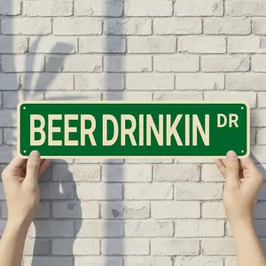 BEER DRINKIN DR - Vintage Style Street Sign - Aluminum Wall Art & Room Decor for Garage Bar Bedroom Farmhouse Home - 16" x 4" Rust Free Metal Poster
