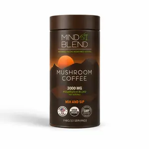Mind Blend Mushroom Coffee w/ Lion's Mane, Cordyceps, Chaga | USDA Organic, Gluten Free, Vegan | Made in the USA | Adaptogens Supporting Natural Energy, Gut Health, Mental Focus | 45mg Caffeine | 33 Servings