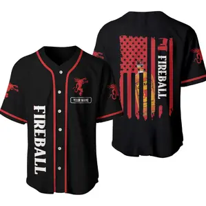 Personalized USA Flag Fireball Whisky Baseball Jersey, Alcohol Baseball Jersey