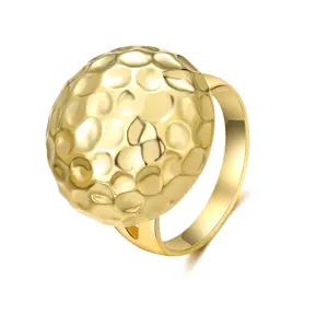 Aprilery Bold Hammered Dome Ring for Women, Statement Round Textured Chunky Ball Finger Jewelry, Minimalist Hollow Sphere High Polish Design for Cocktail Party and Daily Wear, Unique Fashion Jewelry Gift