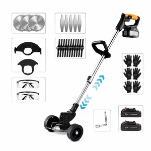 3-in-1 Cordless Weed Wacker Trimmer Edger - 24V 2Ah High Power Electric Lawn Mower with 1500mAh Fast Charger, Lightweight Design & Double Front Wheel, 3 Interchangeable Blades + 90° Rotation for Effortless Use